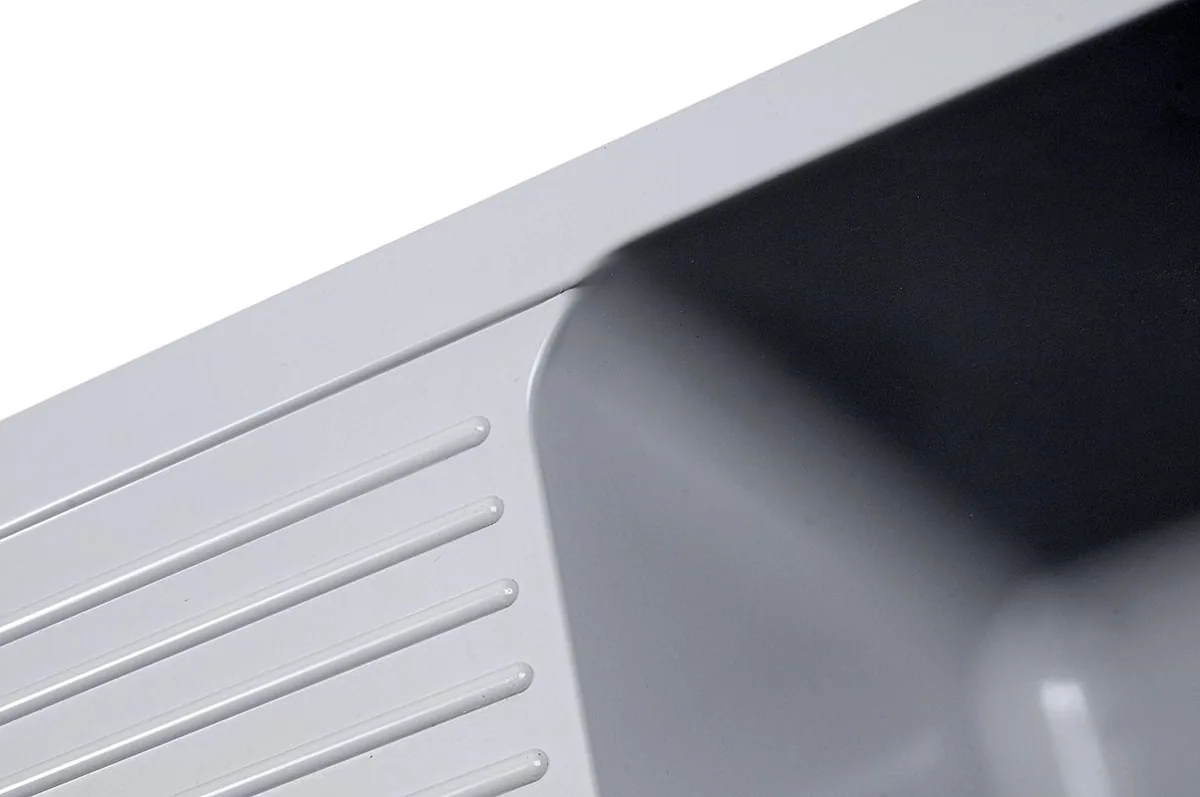 Moulded single drainer sinktop in grey, sink and drainer cast as one piece